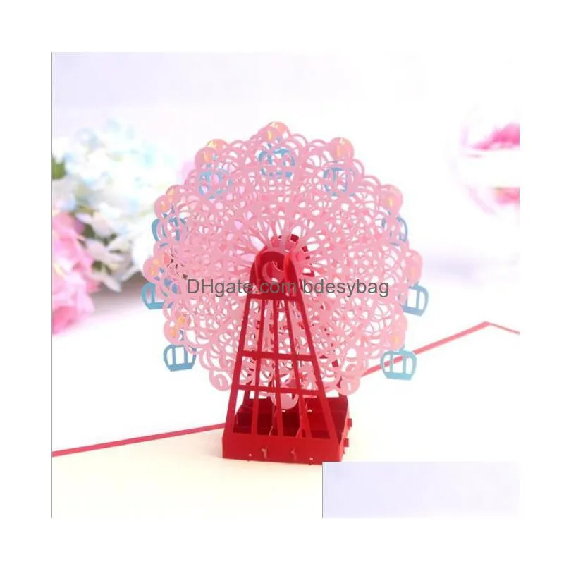 3d greeting card ferris wheel birthday card threedimensional paper carving wedding party invitation 10pcs/lot gb668