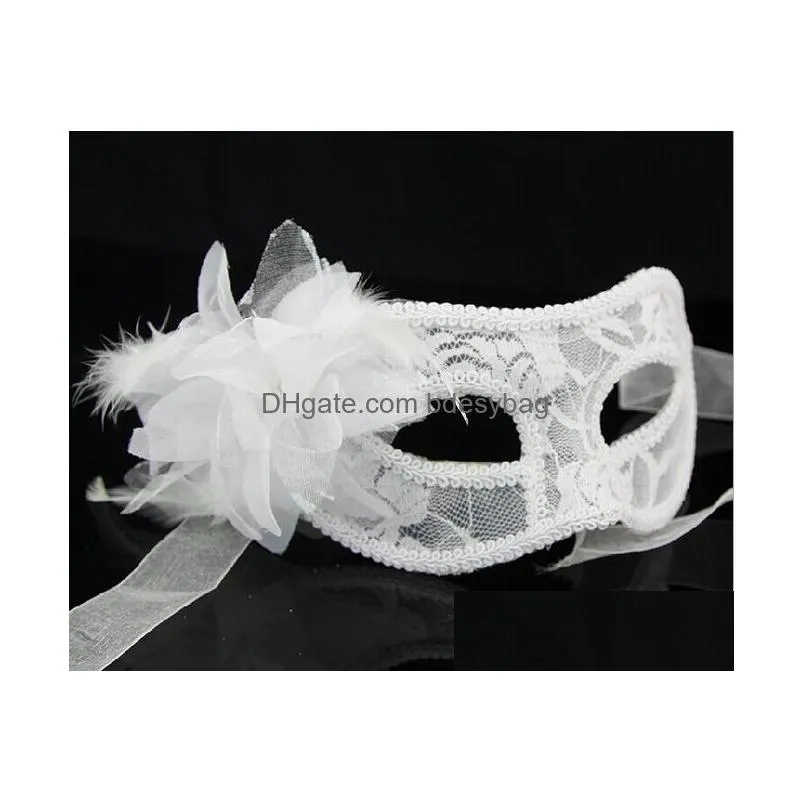 christmas masks pure handmade venetian jacquard yarn flower feathers party translucent lily mask