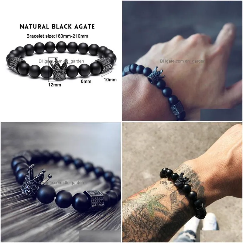 trendy imperial crown stoppers bracelets men natural stone beads for women men jewelry
