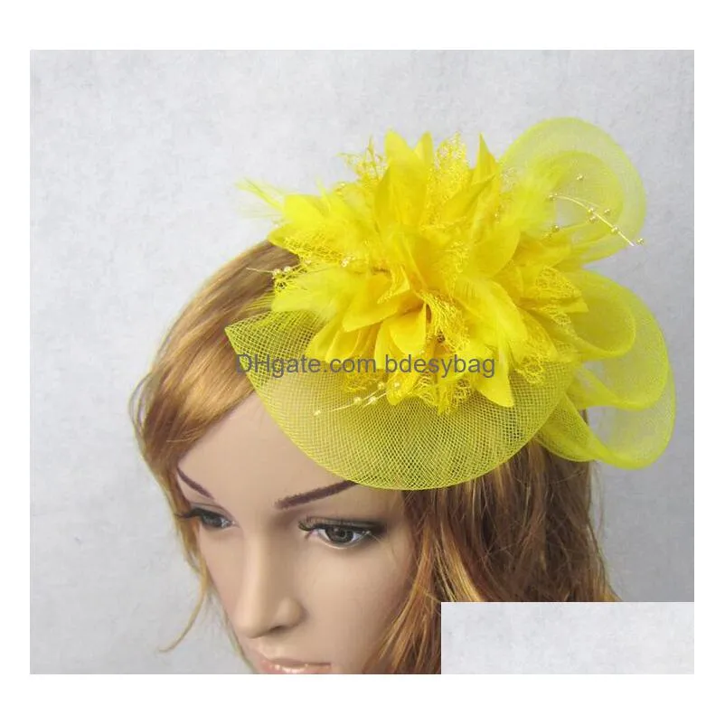 european style veil feather women hair accessories fascinator hat cocktail party wedding headpiece court headwear lady hjia362