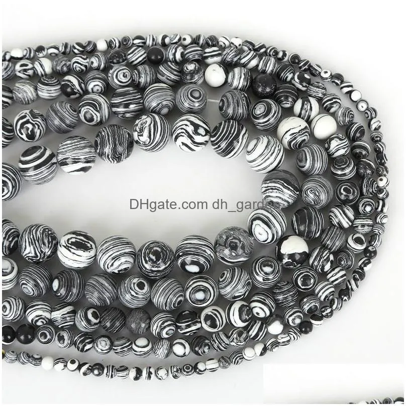 8mm natural black white malachite stone round loose ball beads 15 strand 4 6 8 10 12 mm diy jewelry making bracelet
