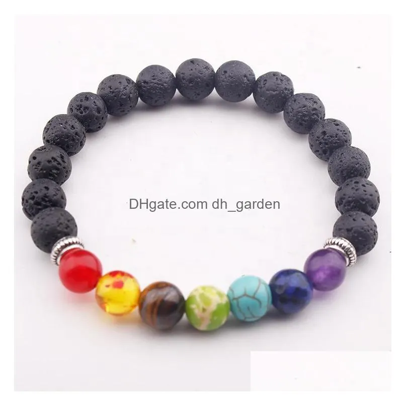 fashion jewelry 7 chakra lava natural stone bead hand bracelet volcanic stone men bracelet