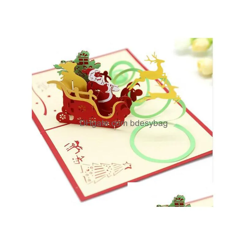 christmas flying deer car 3d threedimensional greeting card christmas blessing manual paper carving hollow greeting card wl1087