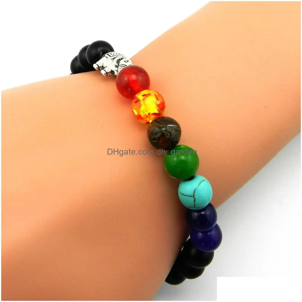 8mm matte natural stone beads 7 chakra healing balance elephant bracelet feminino yoga reiki prayer bead bracelet for men women