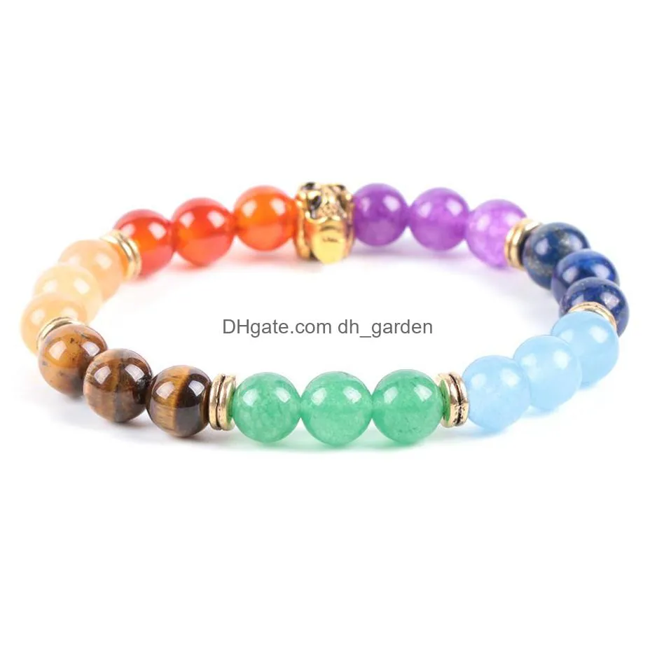 natural healing reiki 7 chakra energy diffuser bracelets yoga mala beads gold color skeleton meditation bangle jewelry