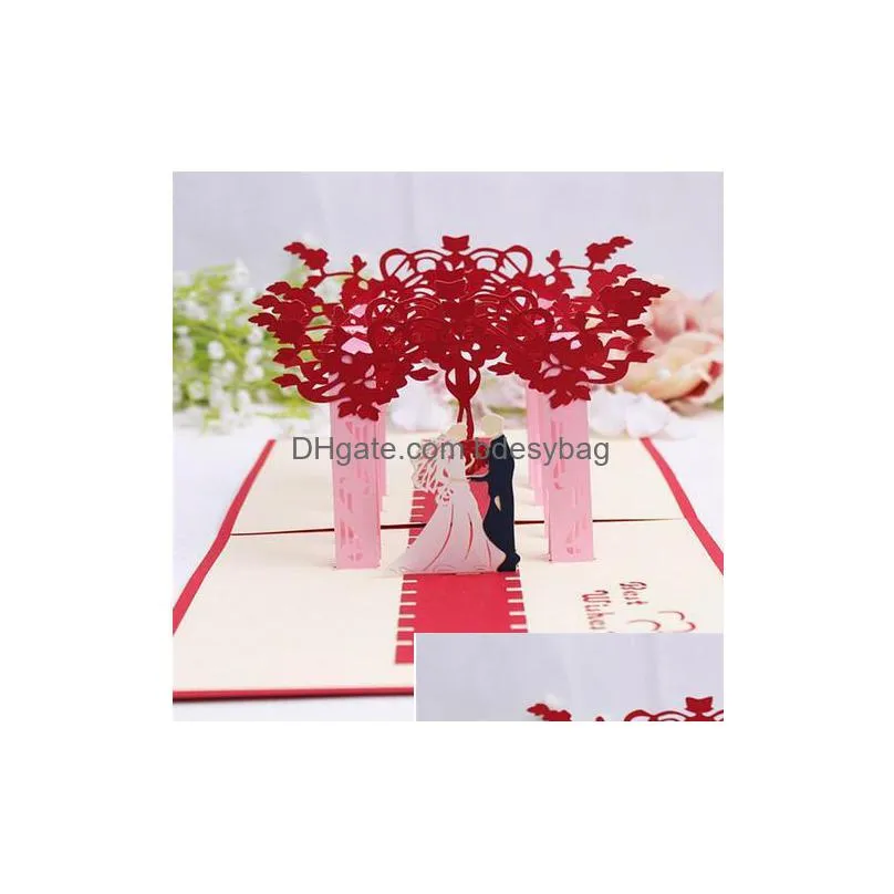 doreenbeads creative 3d cards wedding blessing card bride and groom paper cutting diy folding card for wedding party invitation 10pcs