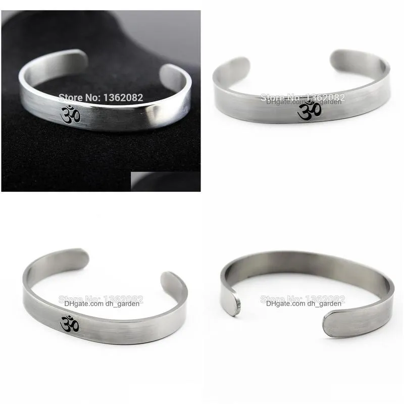 silver hindu buddhist hinduism yoga india stainless steel cuff bangle opening bracelet for men women