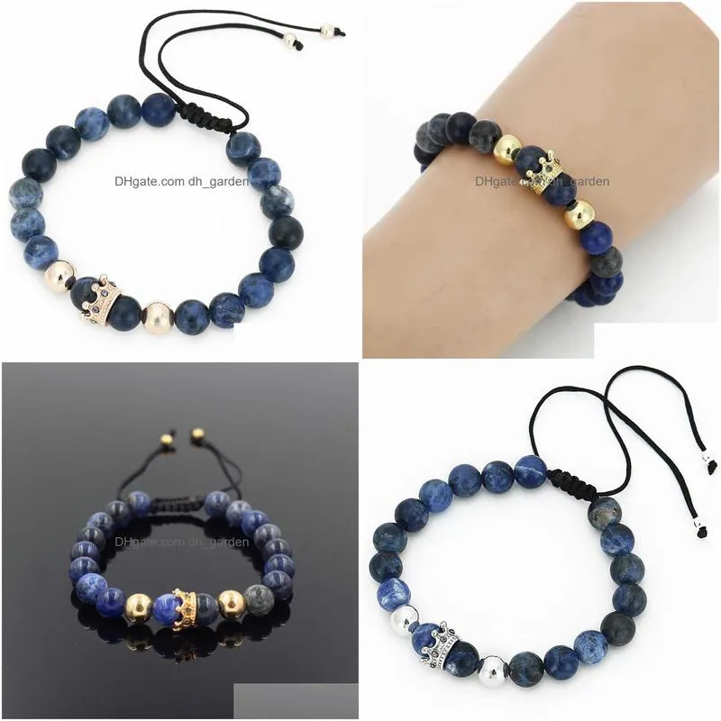 fashion men women stone bead bracelet pave setting black crown charm weave braiding men macrame bracelet