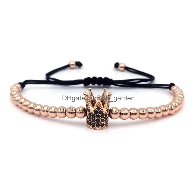 fashion imperial crown charm mens bracelets micro pave beads trendy braided macrame bracelets