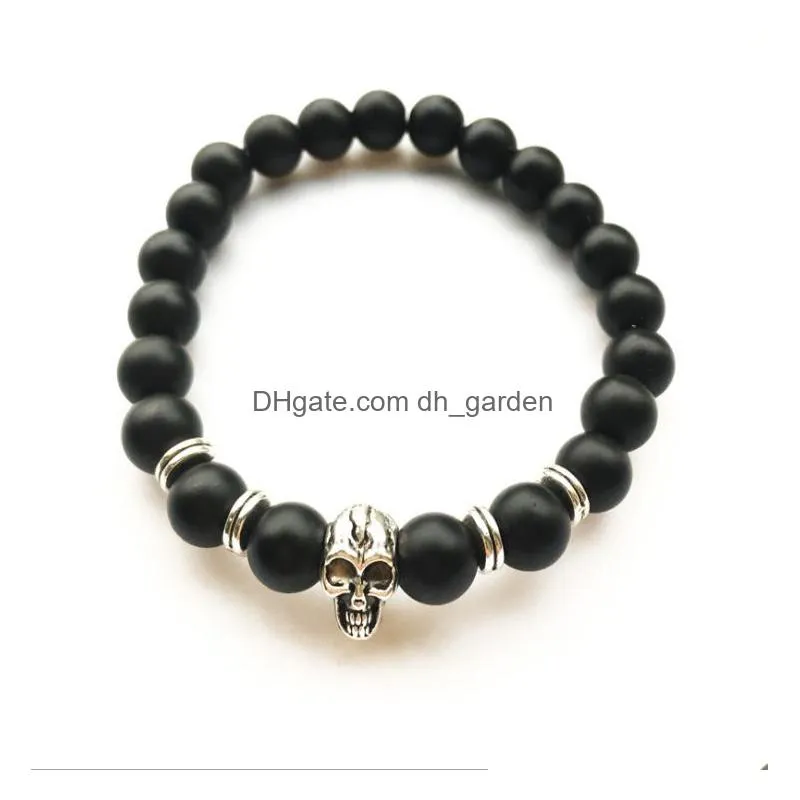 fashion skull head artificial black beads bracelet unisex top quality alloy energy bracelet gift