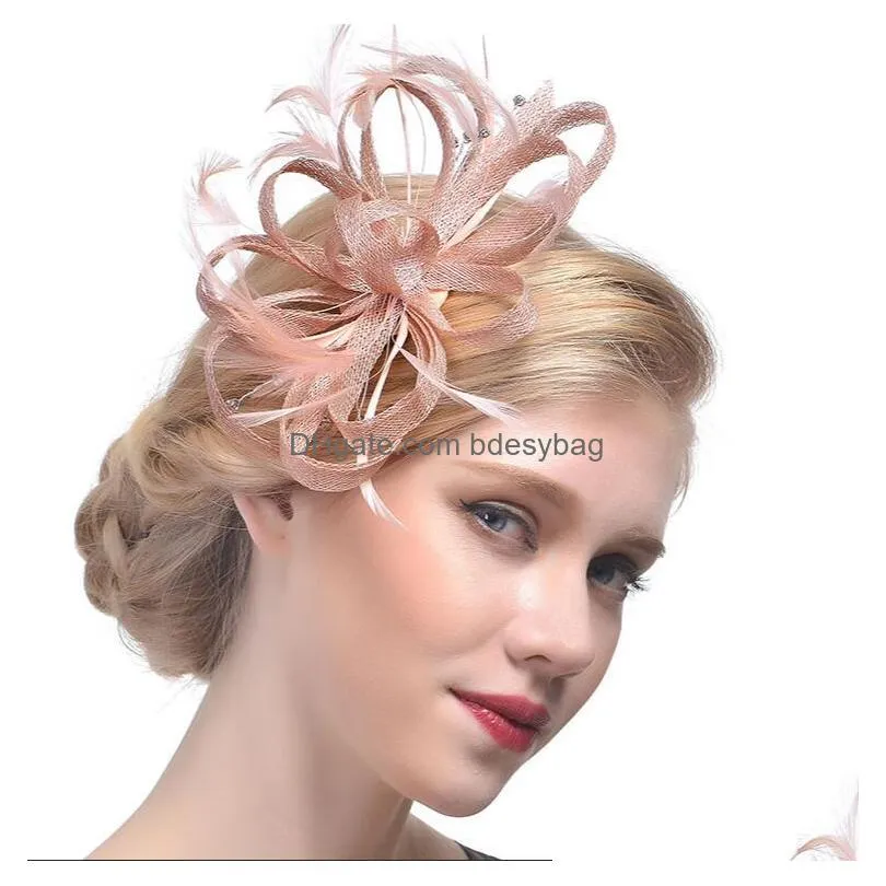 fashion hair accessories for women hair clips mesh headwear yarn flower fascinator feather beads hair bands party gb1056