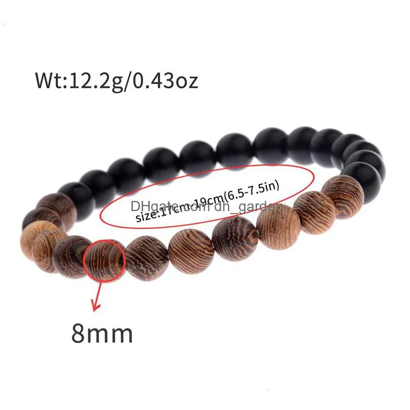 8mm new natural wood beads bracelets men black ethinc meditation white bracelet women prayer jewelry