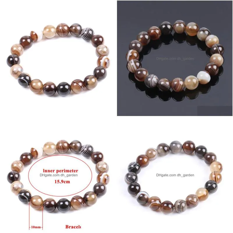 csja natural round gem stone agates onyx men bracelets bangle 10mm brown stripe ethnic rosary energy beads prayer wristband f113