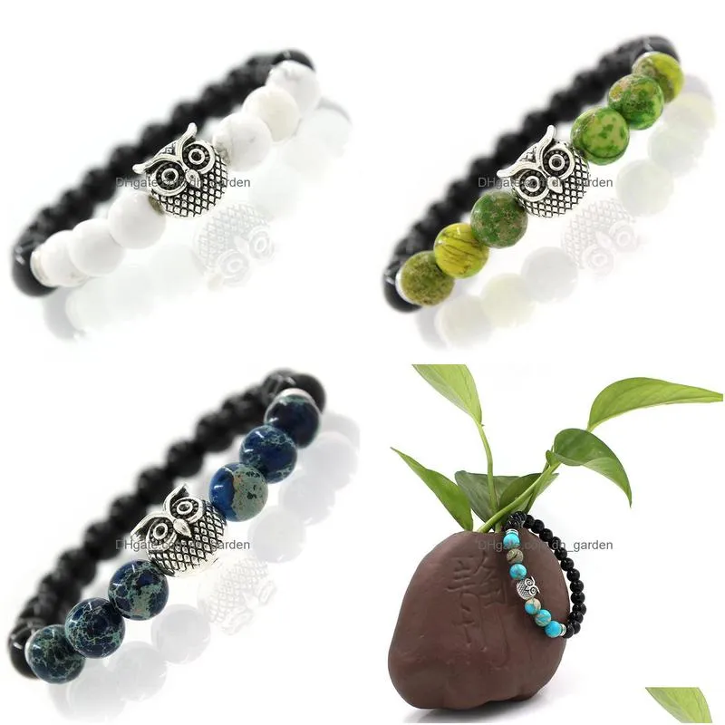 owl natural stone beads bracelet bangle for men women stretch yoga jewelry fashion accessories gifts for lovers