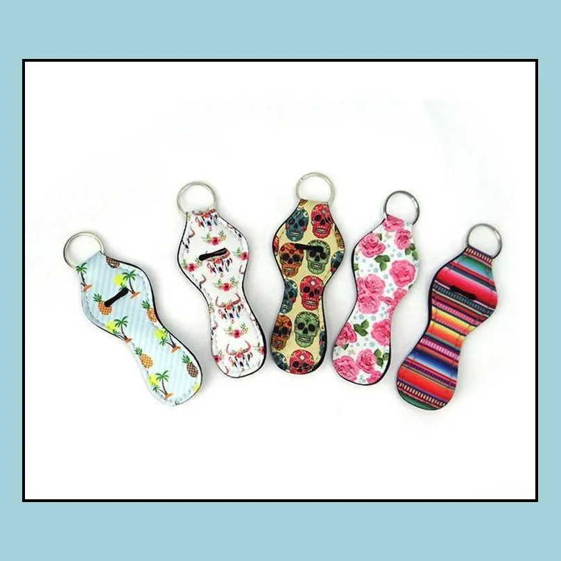 pattern printing chapstick holder keychain handy lip balm neoprene holder keychain pouch for chapstick lipstick novelty gift