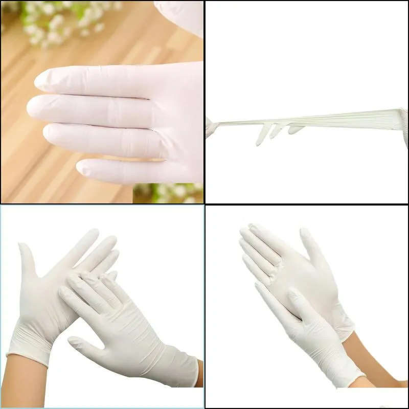 100pcs disposable latex gloves white nonslip laboratory rubber latex protective gloves household cleaning products in