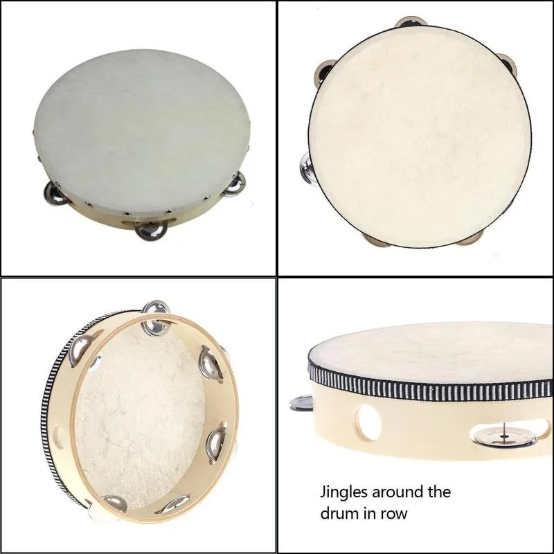 drum 6 inches tambourine bell hand held tambourine birch metal jingles kids school musical toy ktv party percussion toy wly935