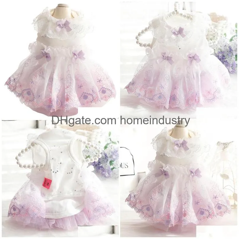 dog apparel spring summer purple thin princess dress high waist wedding dress small dog