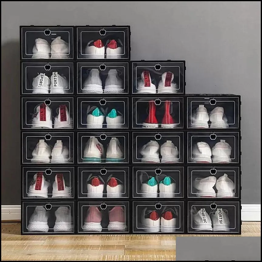 new thicken plastic shoe boxes clear dustproof shoe storage box transparent flip candy color stackable shoes organizer boxes