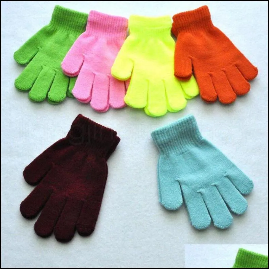children winter christmas gloves candy color boy girl acrylic glove kid knitted finger stretch mitten student outdoor glove gift