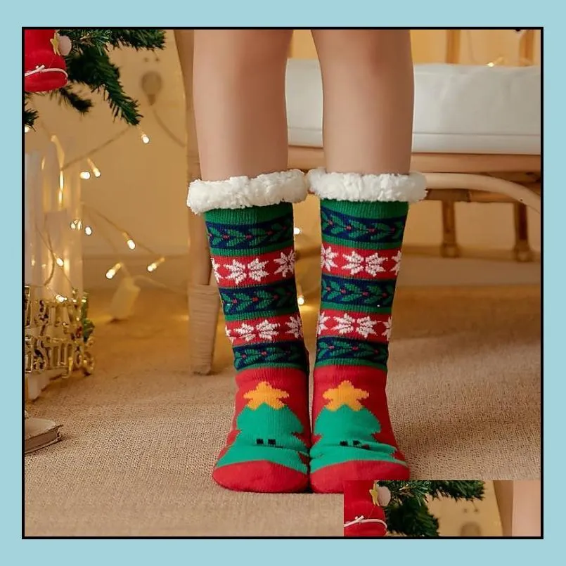 christmas knit socks cartoon xmas treehouse womens thick sherpa fleece lined thermal sockschristmas decorations 16styles wht0228