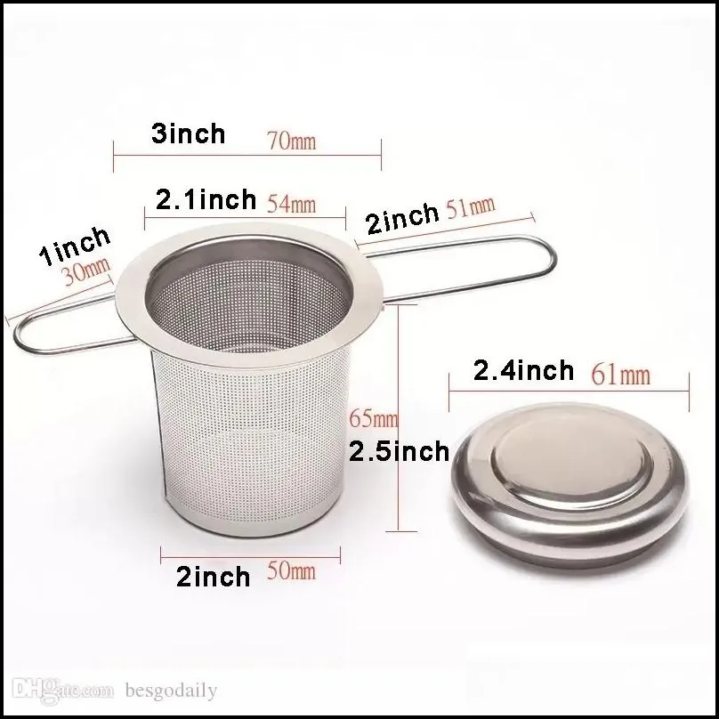 folding double handles tea infuser with lid stainless steel fine mesh coffee filter teapot cup hanging loose leaf tea strainer