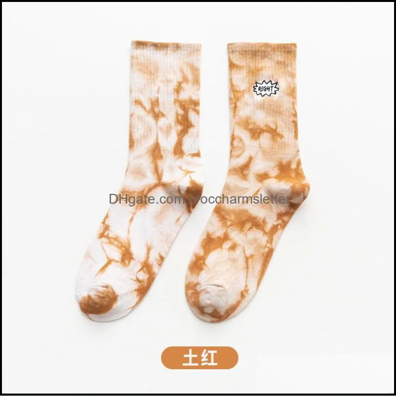 socks long socks new tiedye letter right embroidery cotton harajuku trend funny vortex hip hop fashion skateboard men women