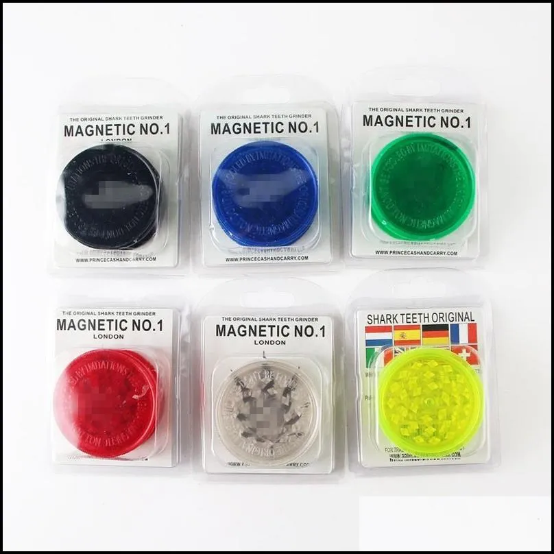 60mm 3 piece colorful plastic herb grinder for smoking tobacco grinders with green red blue clear