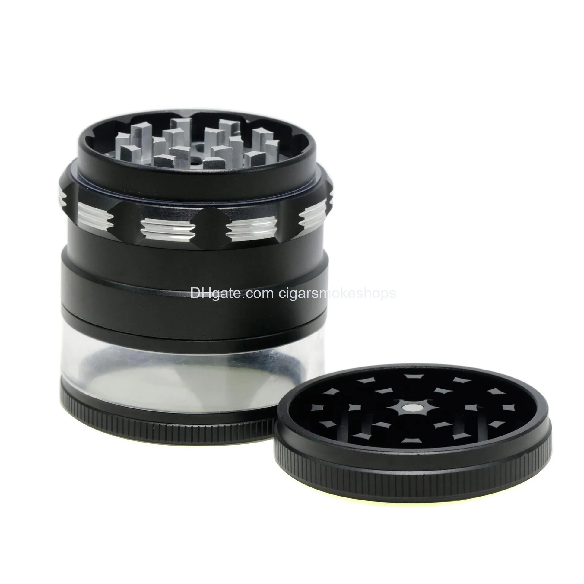 63mm herb grinder smoking diameter transparent bottom fourlayer aluminum alloy smoking set