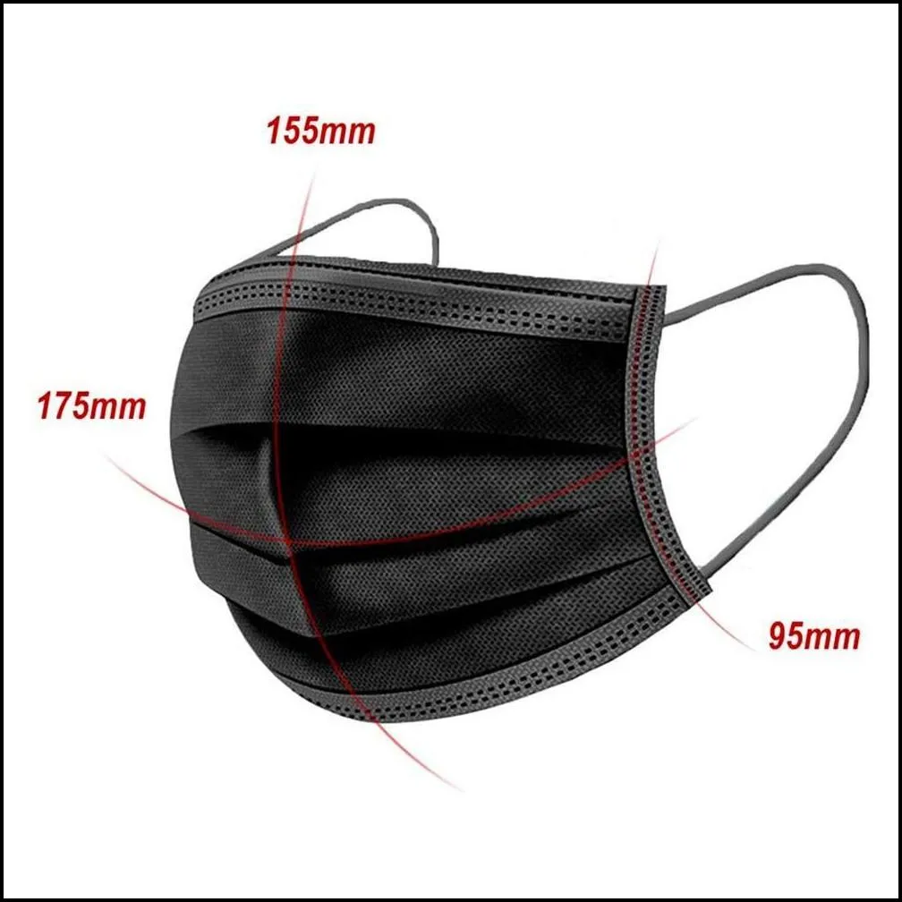 black disposable face masks 3layer protection sanitary outdoor mask with earloop mouth pm prevent
