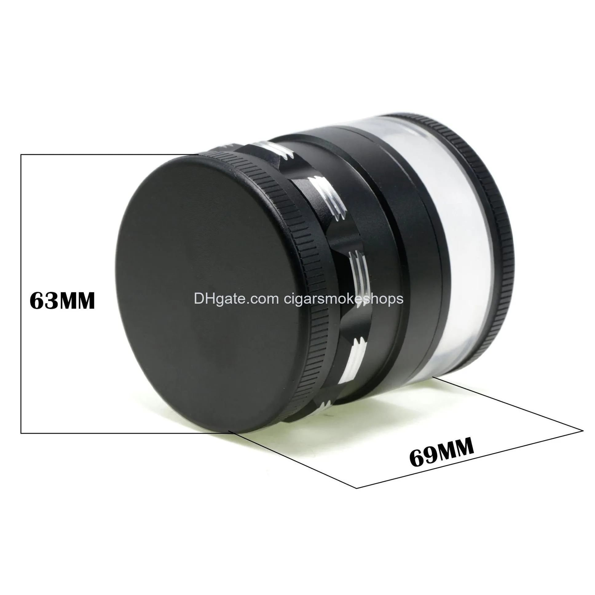 63mm herb grinder smoking diameter transparent bottom fourlayer aluminum alloy smoking set