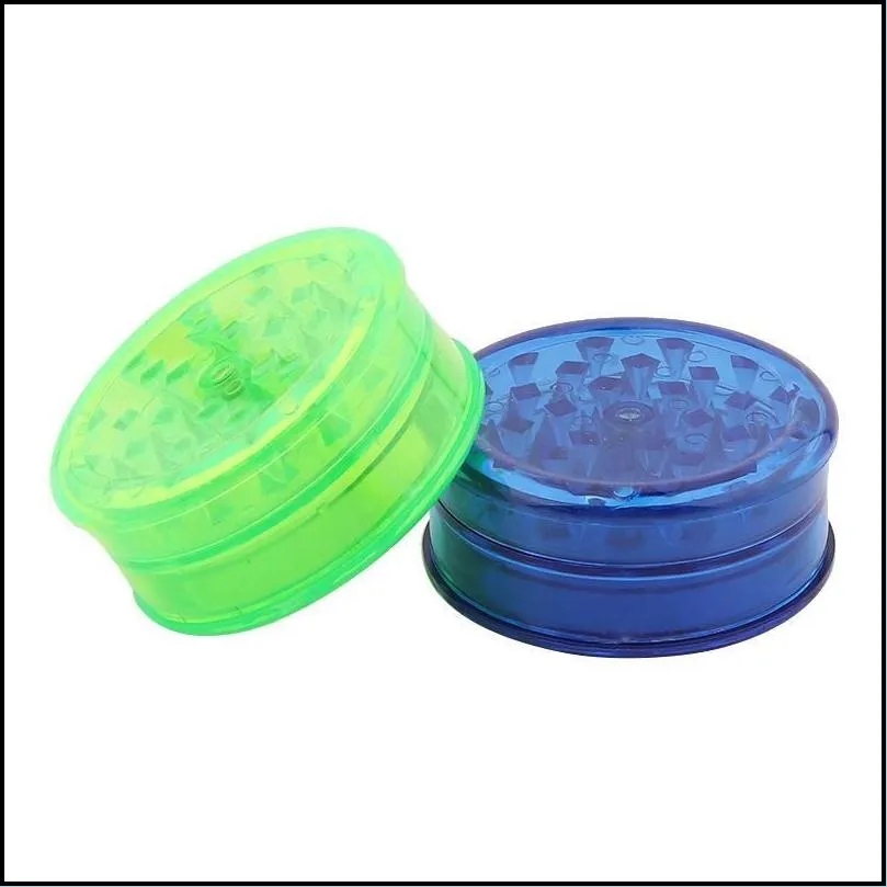 60mm 3 piece colorful plastic herb grinder for smoking tobacco grinders with green red blue clear