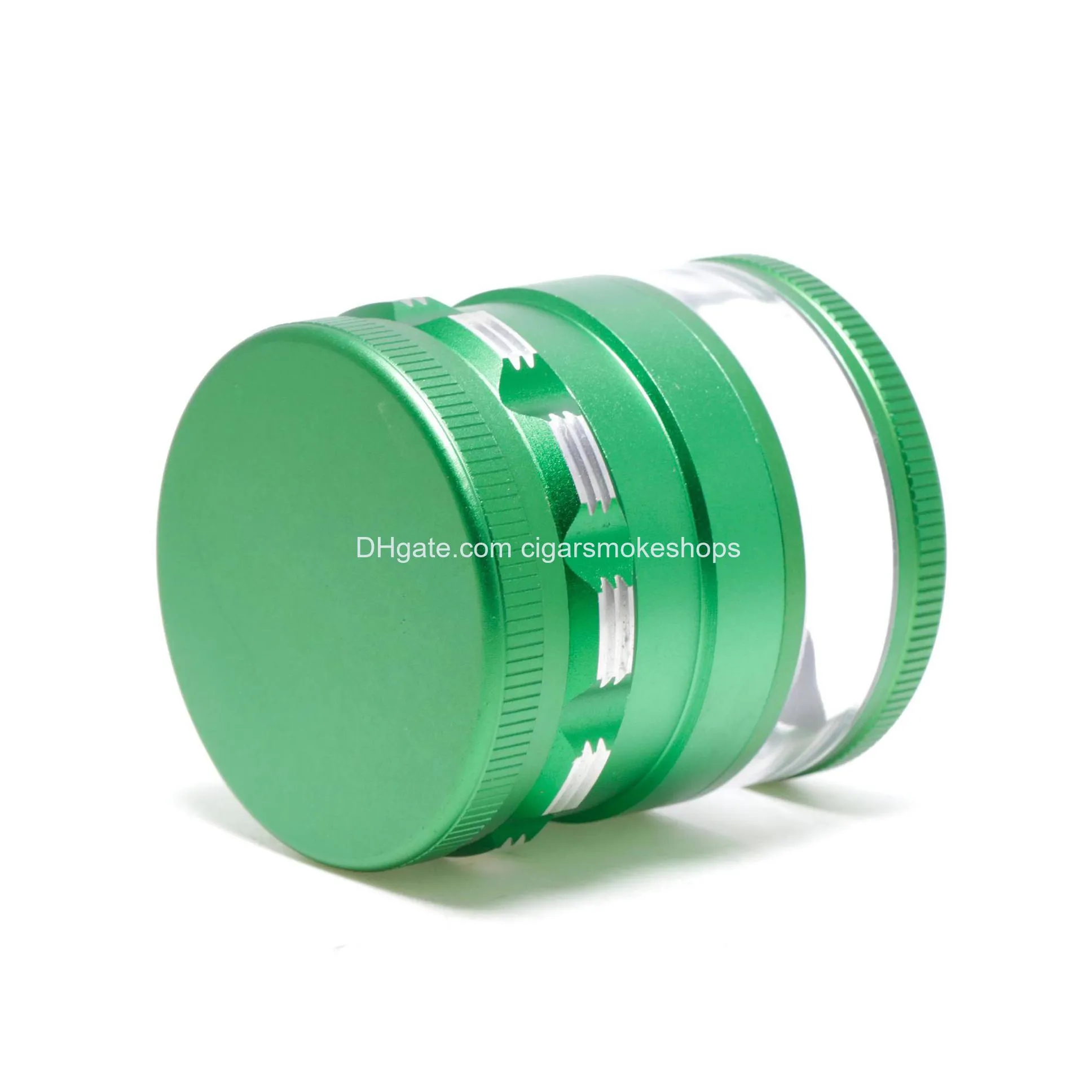 63mm herb grinder smoking diameter transparent bottom fourlayer aluminum alloy smoking set