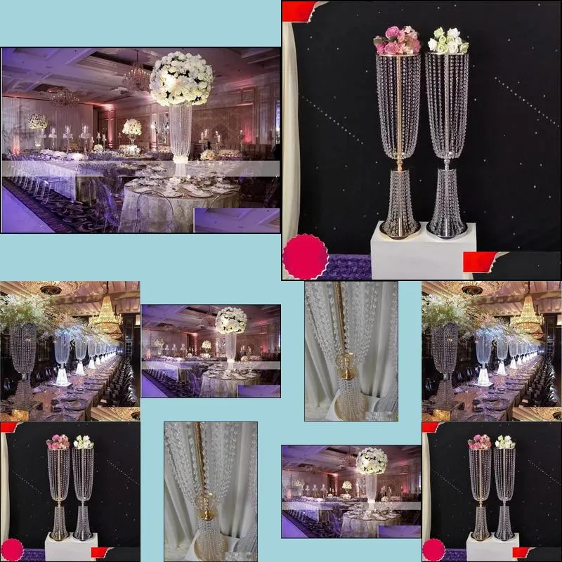 80cm/100cm acrylic crystal wedding flower ball holder table centerpiece vase stand crystal candlestick wedding party decoration