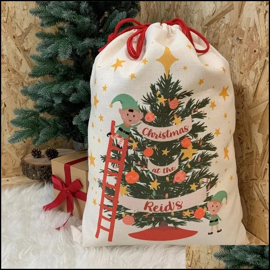 sublimation blank santa sacks christmas decorations diy personlized drawstring bag christmas gift bags pocket heat transfer