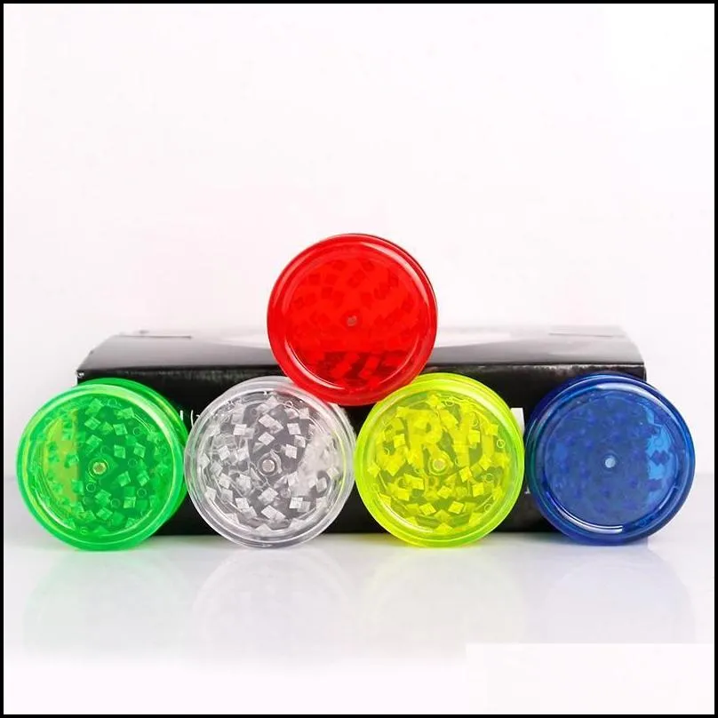 60mm 3 piece colorful plastic herb grinder for smoking tobacco grinders with green red blue clear