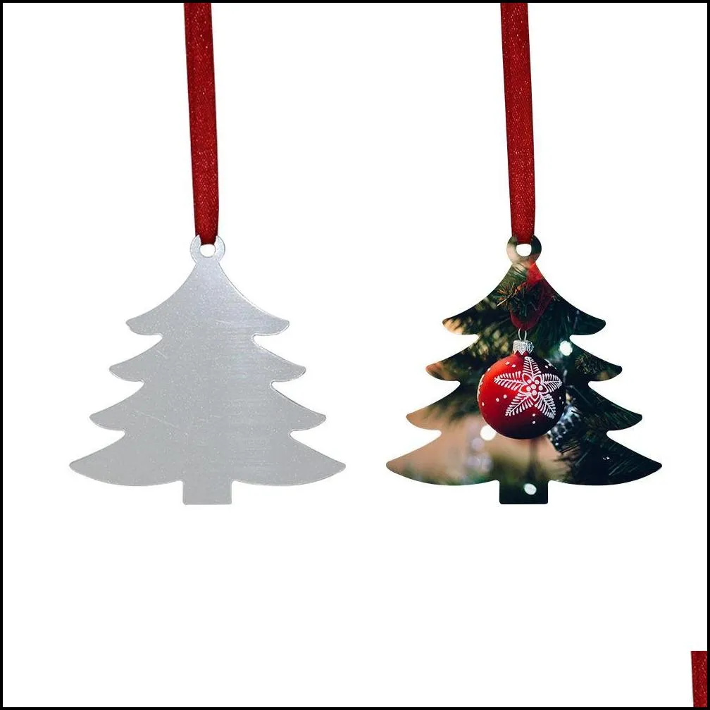 sublimation blank christmas ornament doublesided xmas tree pendant multi shape aluminum plate metal hanging tag holidays decoration