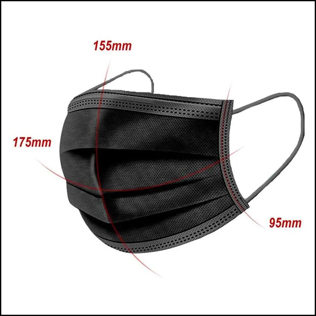 black disposable face mask 3layer protection with earloop mouth sanitary outdoor masks