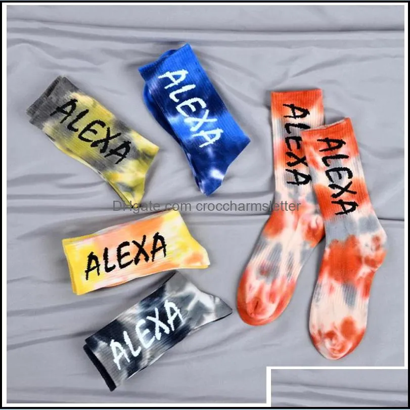 socks skateboard new fashion tiedye letter cotton colorful vortex alexa funny happy hiphop soft girls sockings men and women