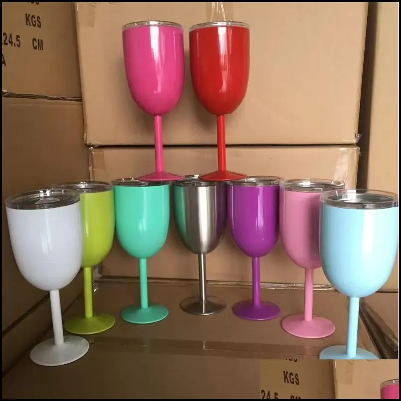 10oz stainless steel wine glasses double wall ice drink vacuum insulated tumbler with lids nonslip glass 11 color wly935