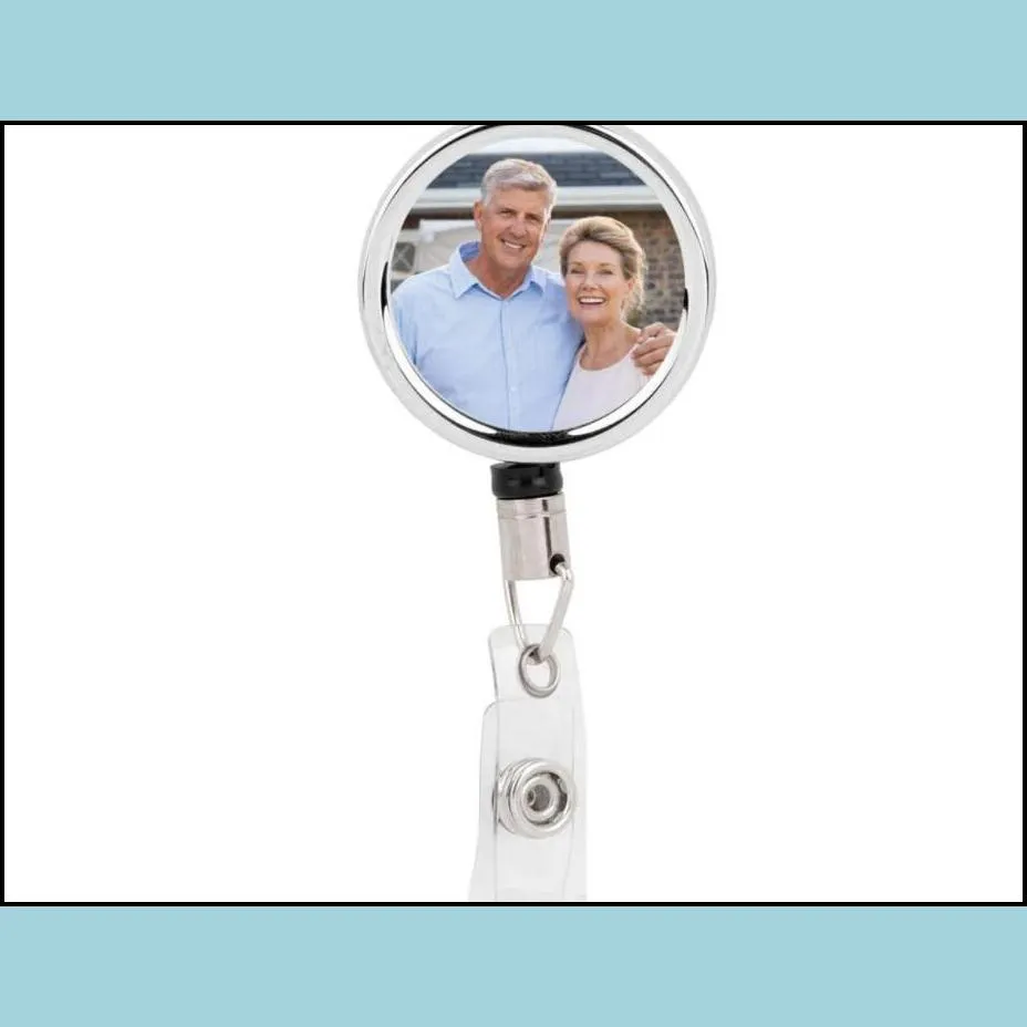 sublimation diy id holder name tag card key badge reels round solid plastic clipon retractable pull reel cg001
