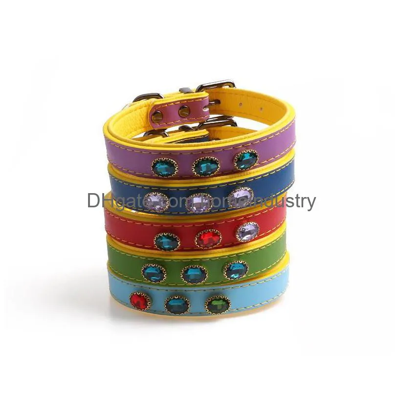 new designer pet dog accessories leather dog collar with gemstone dog collar soft leather collar with gemstone for large and medium