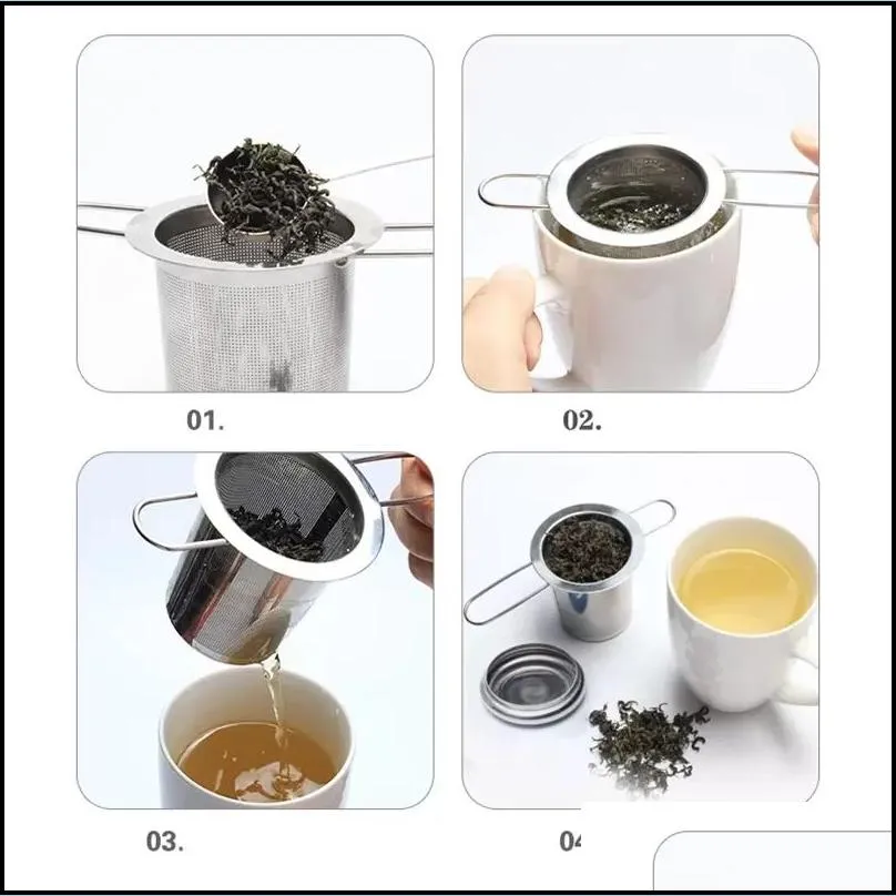 folding double handles tea infuser with lid stainless steel fine mesh coffee filter teapot cup hanging loose leaf tea strainer