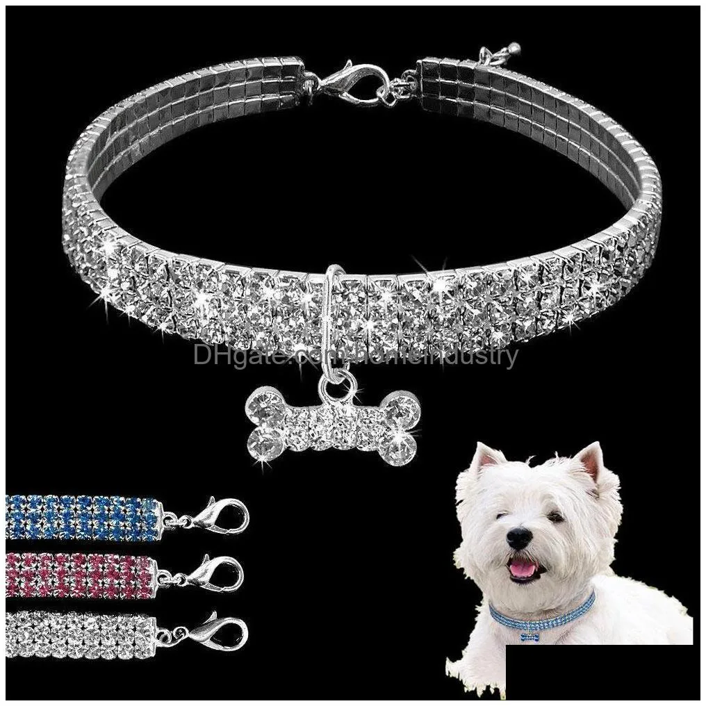 bling rhinestone pet cat collar alloy diamond puppy pets collars leashes for little medium dogs s m l jewelry dog accessories
