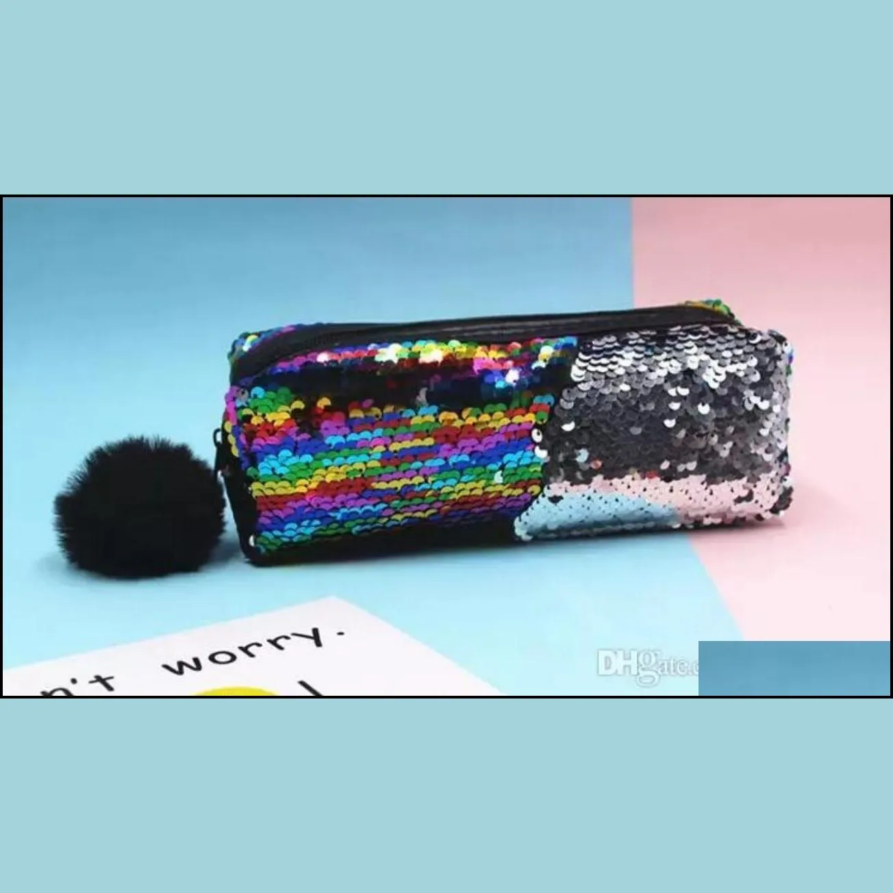 new sequin pencil case sequin cosmetic bag mermaid spiral reversible sequin student pencil case double color zipper make up pouch for girls for party favor