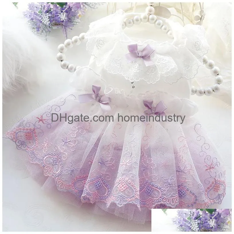 dog apparel spring summer purple thin princess dress high waist wedding dress small dog