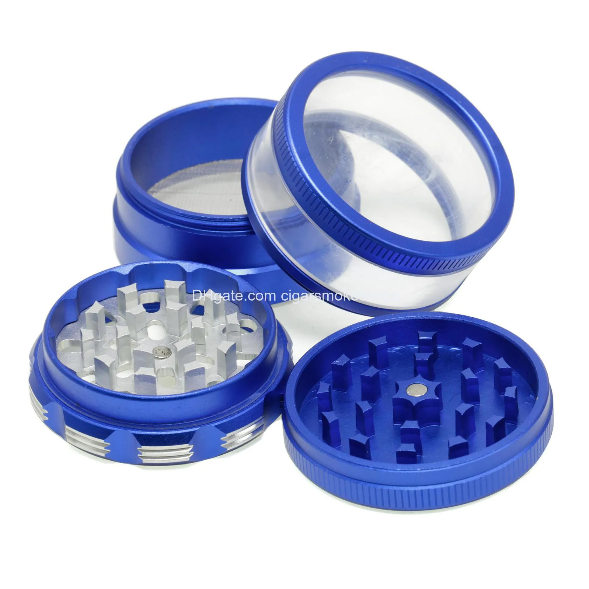 63mm herb grinder smoking diameter transparent bottom fourlayer aluminum alloy smoking set