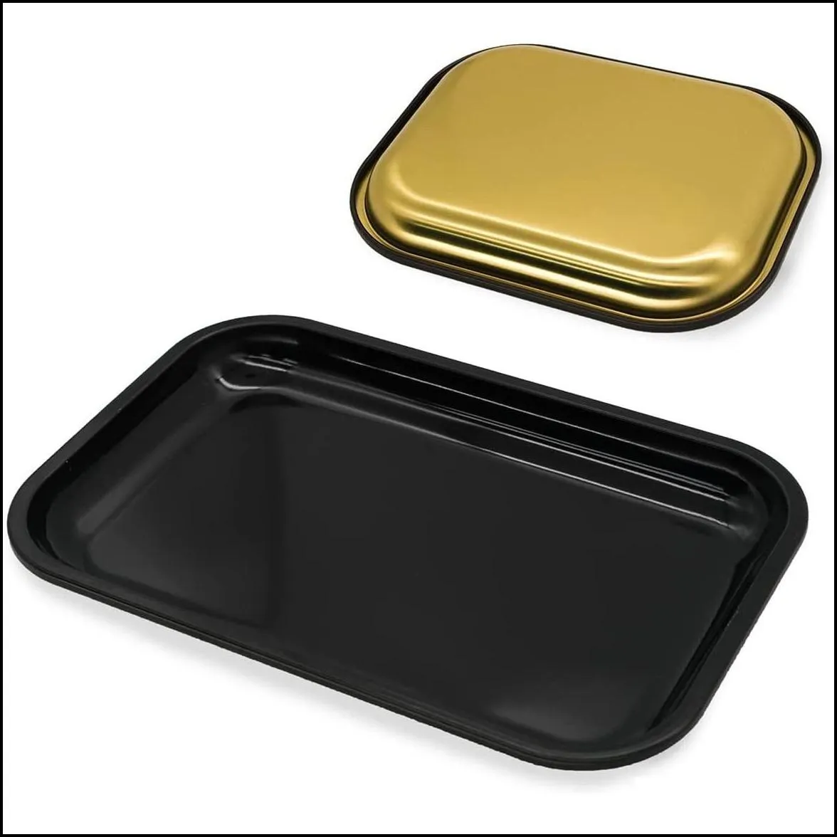 tobacco rolling tray with magnetic lid cover for smoking metallic dry herb cigarette operation serving roll trays storage plate useful smoke