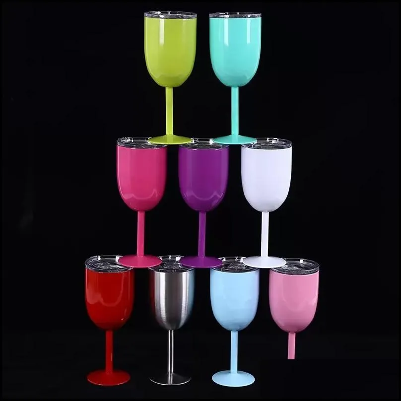 10oz stainless steel wine glasses double wall ice drink vacuum insulated tumbler with lids nonslip glass 11 color wly935