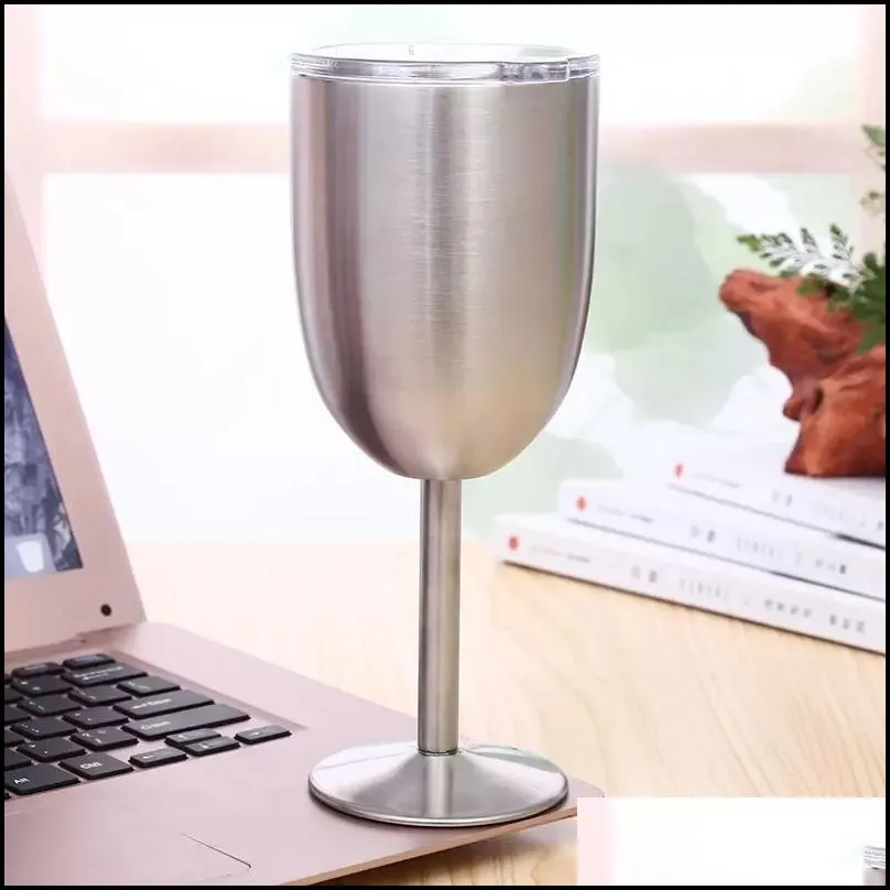 10oz stainless steel wine glasses double wall ice drink vacuum insulated tumbler with lids nonslip glass 11 color wly935